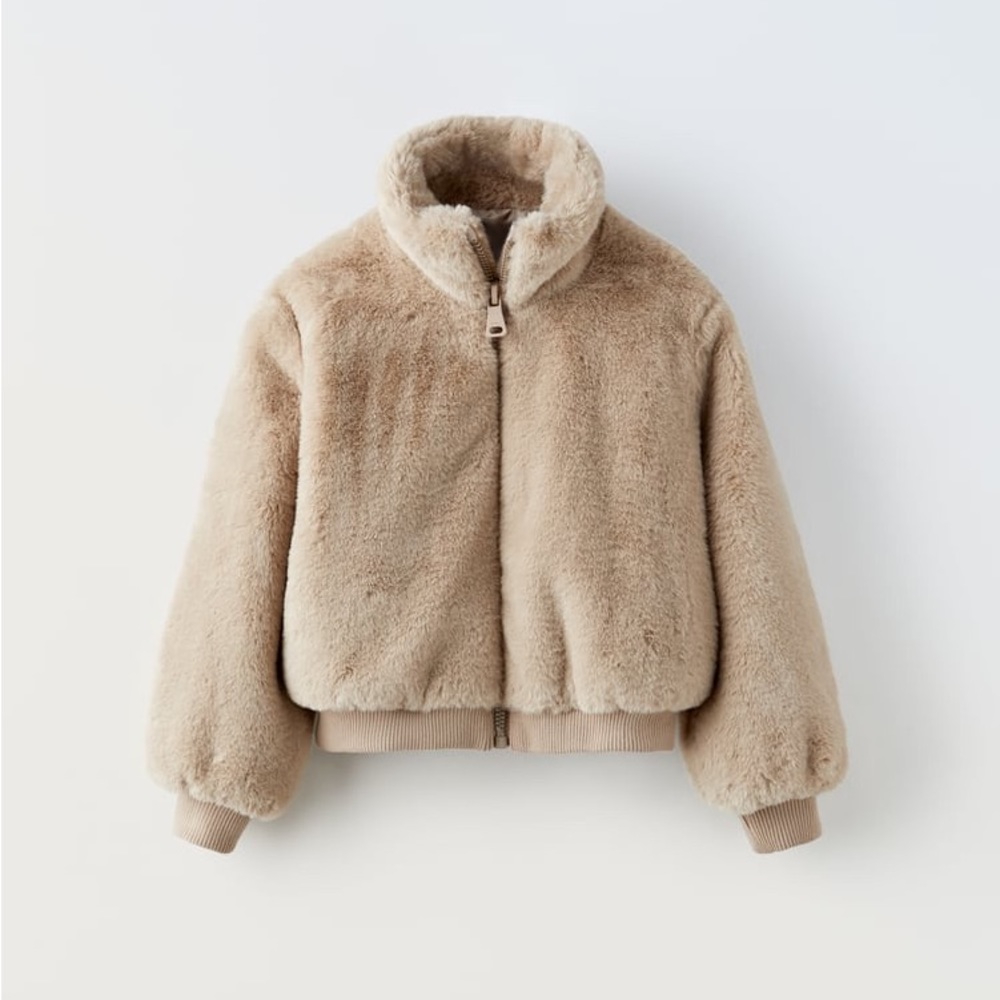 Zara Faux Fur Girls Bomber Jacket NWT